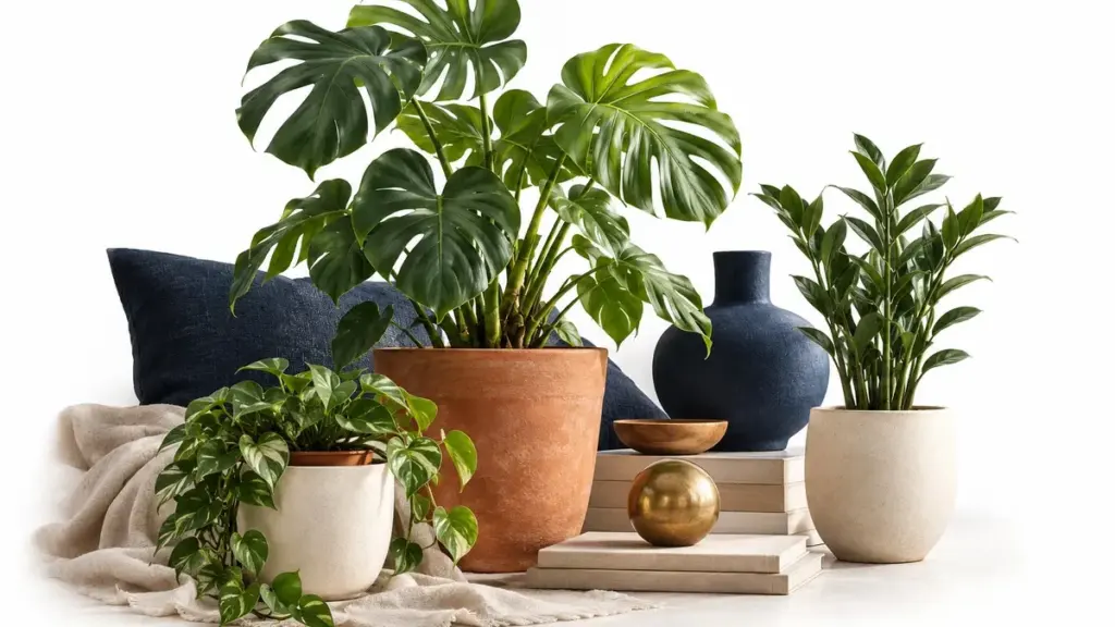 Piante da interno in vasi ceramici e terracotta di misure diverse